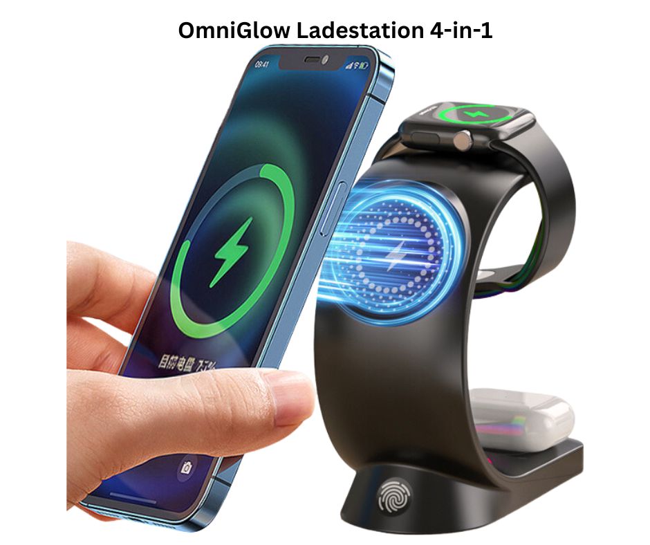 OmniGlow 4-in-1 Magnetic Fast Charger with Ambient Light for Smartphone, Airpods Pro, and Apple Watch